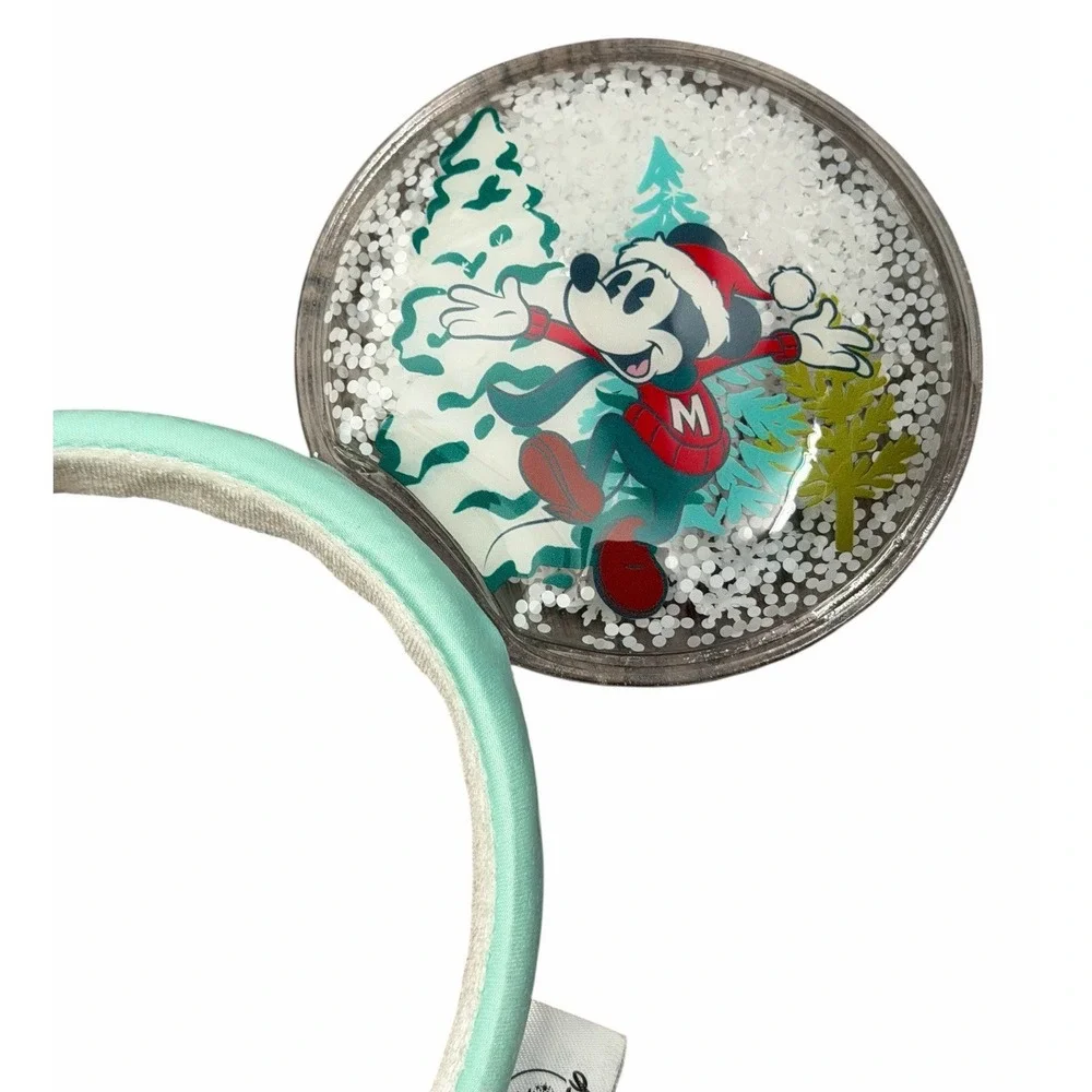 Disney Parks Mickey Minnie Christmas Holiday Snow Globe Mouse Ears Headband‎